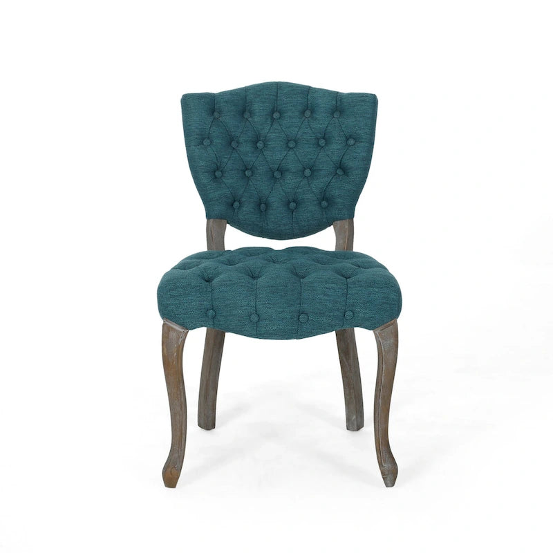 Tissu capitonné bleu-vert, bois d'hévéa