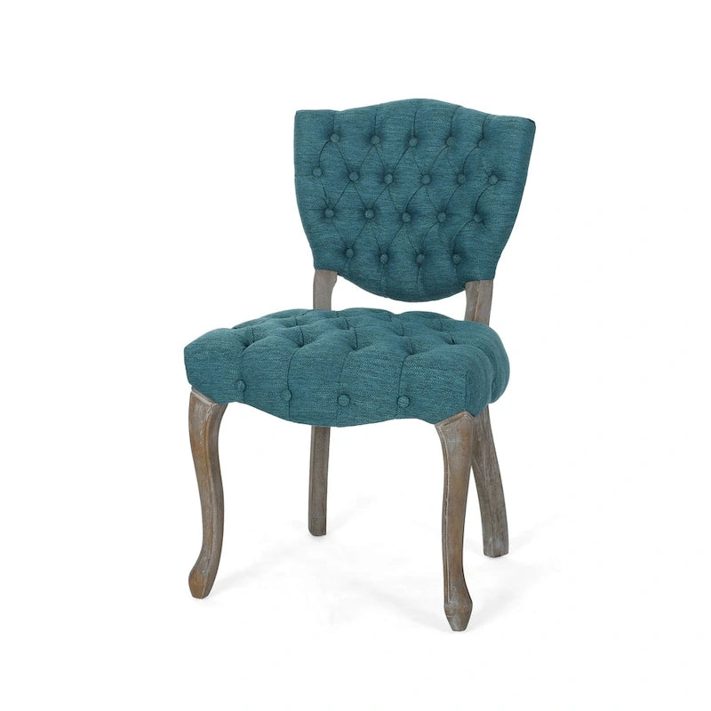 Tissu capitonné bleu-vert, bois d'hévéa