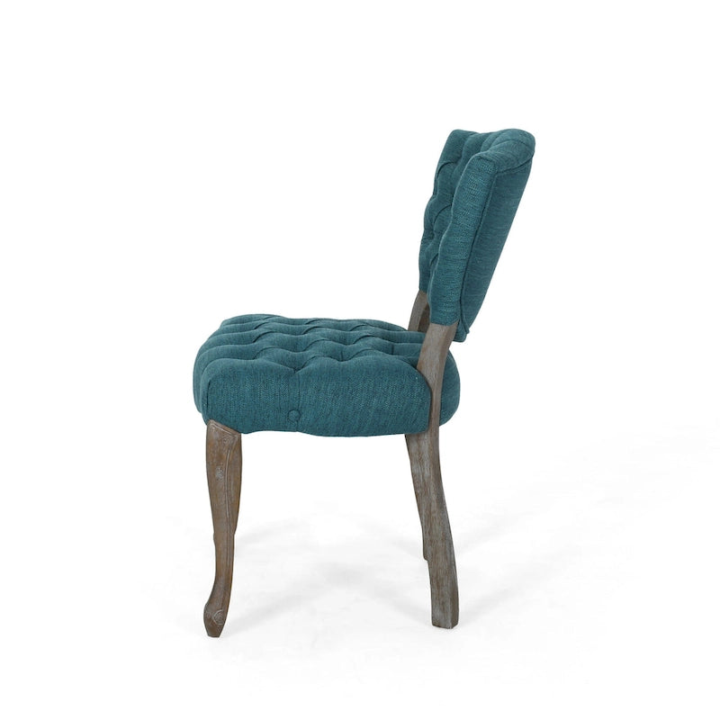 Tissu capitonné bleu-vert, bois d'hévéa