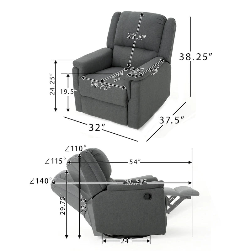 Chaise longue pivotante en tissu avec dossier réglable manuellement