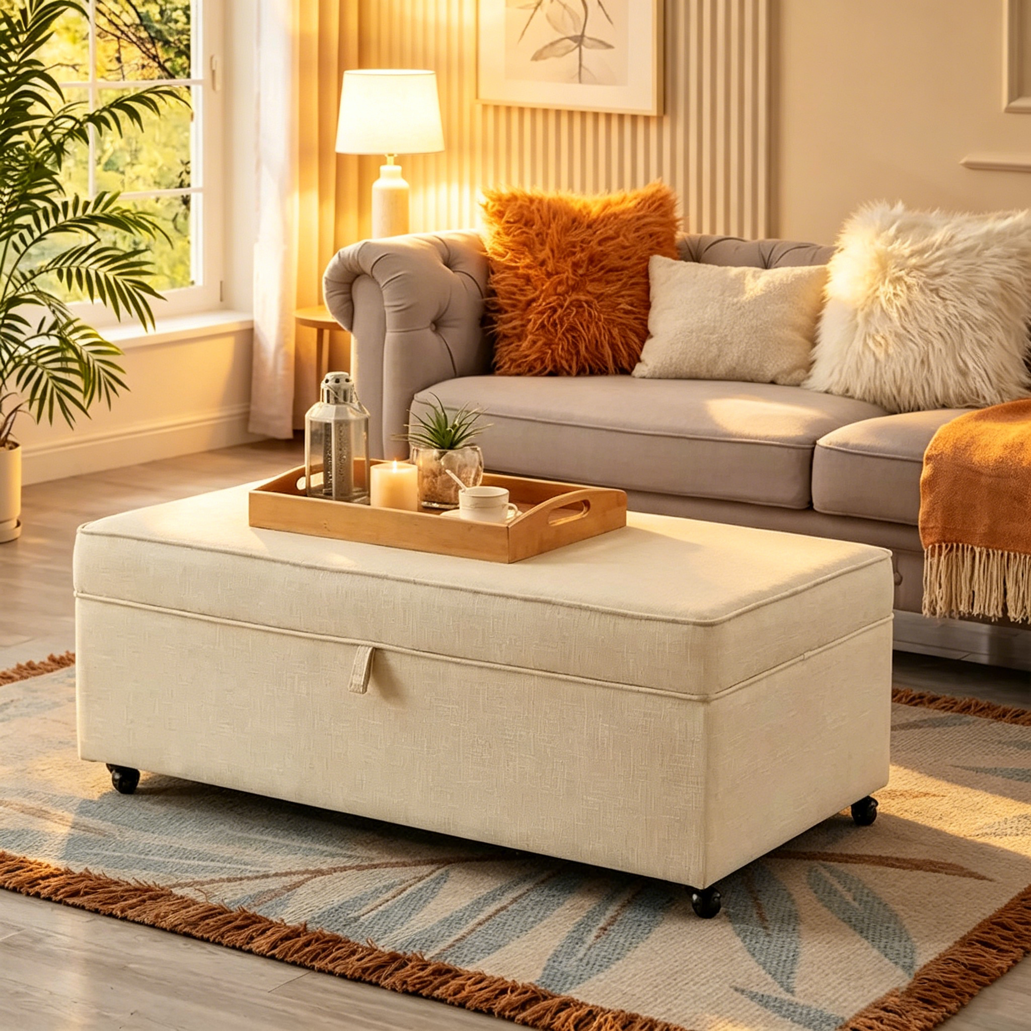 Grand pouf de rangement moderne et confortable, pouf de rangement