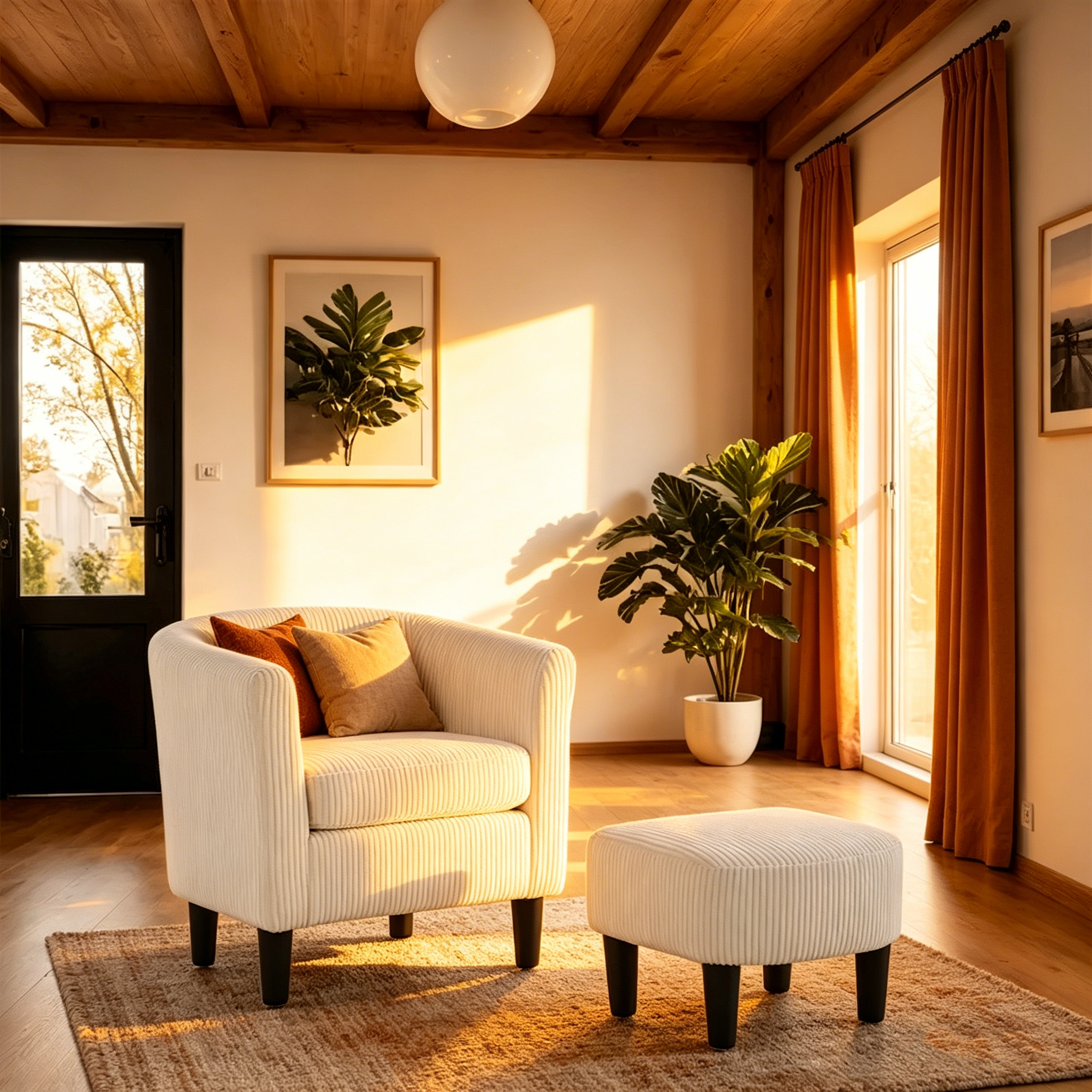 Fauteuil d'appoint moderne en tissu avec repose-pieds ottoman