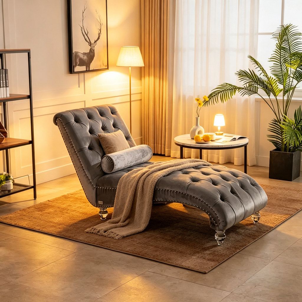 Fauteuil inclinable en velours avec coussins capitonnés