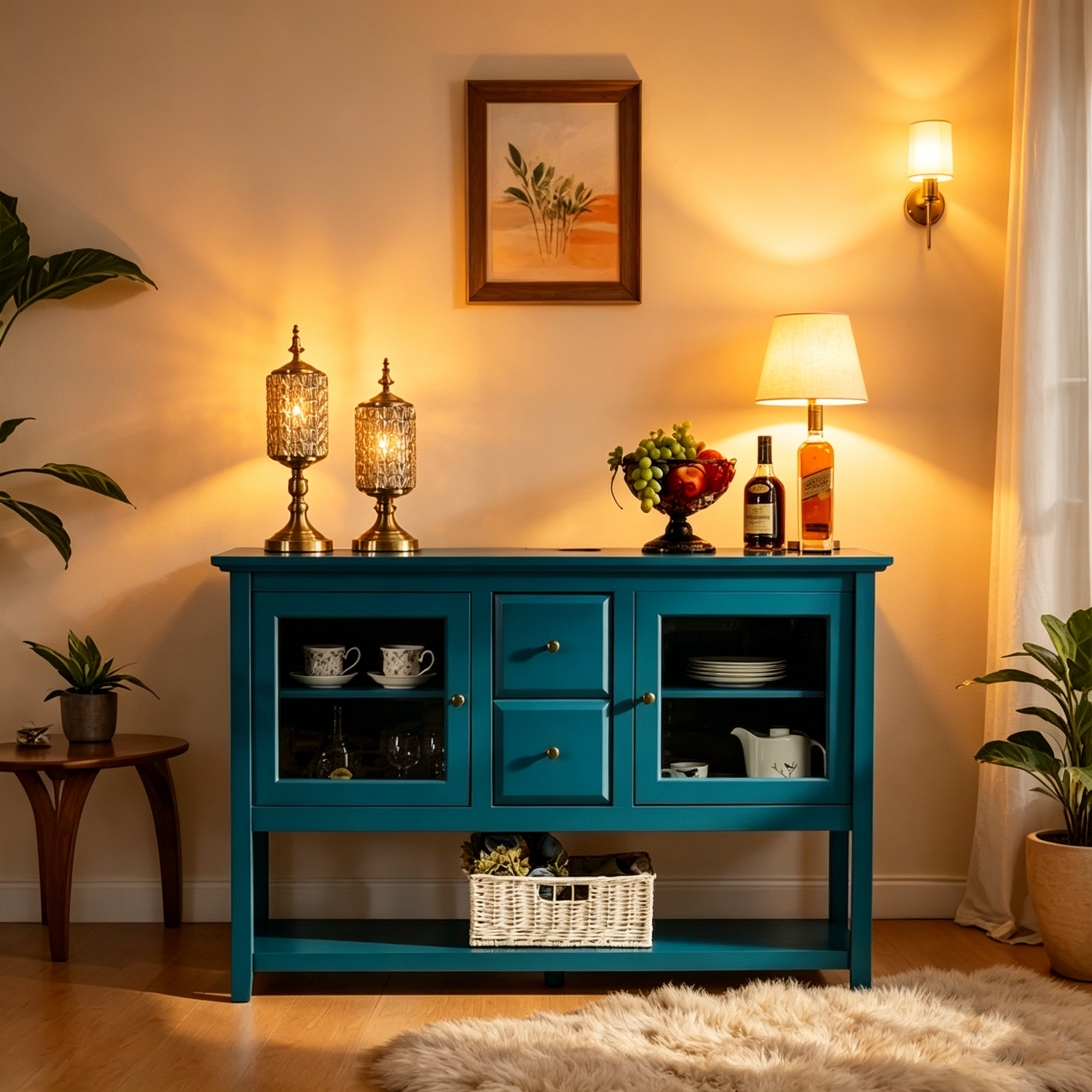 Buffet de 52 po avec étagères réglables, Armoire de rangement