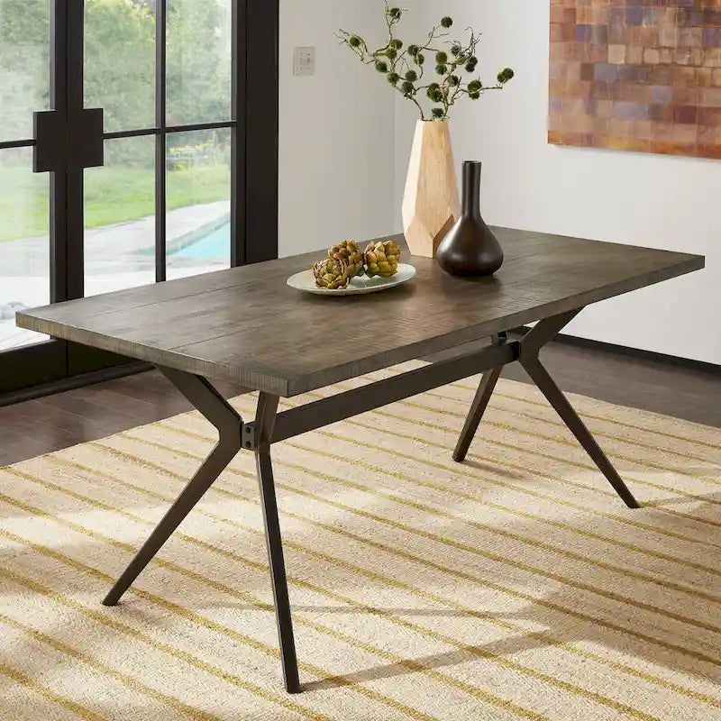 Table de salle à manger pour 4 à 6 personnes avec piètement en métal gris fer