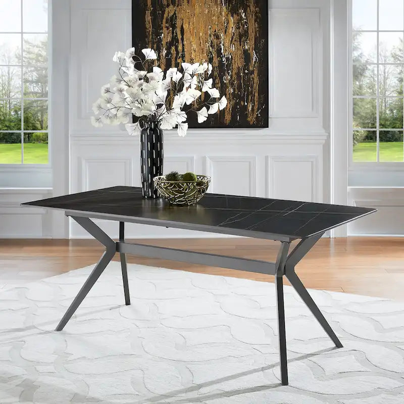 Table de salle à manger pour 4 à 6 personnes avec piètement en métal gris fer