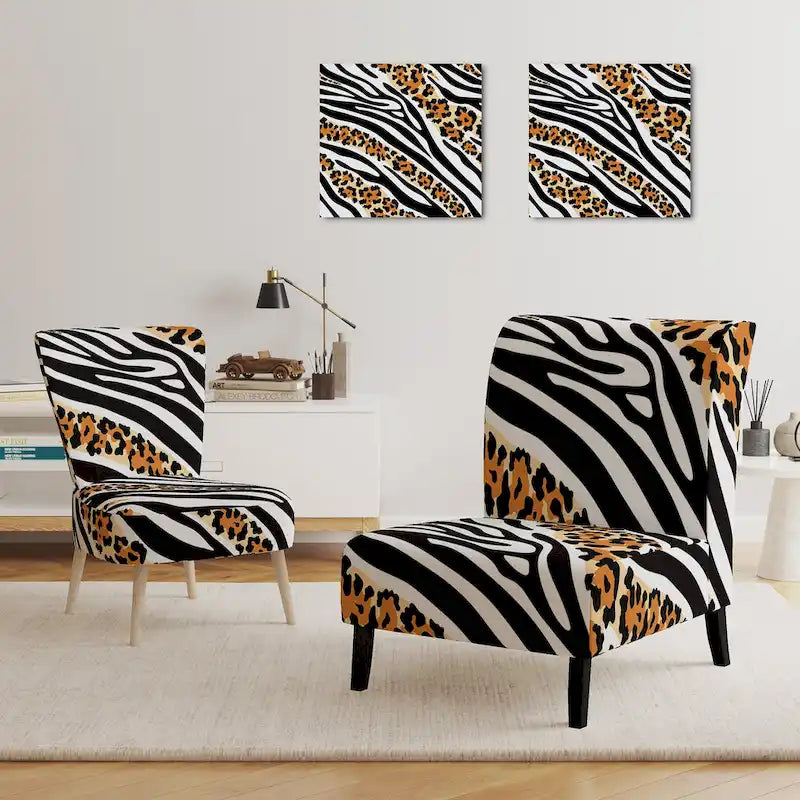 Fauteuil et chaise longue à motifs zébrés et léopard mélangés