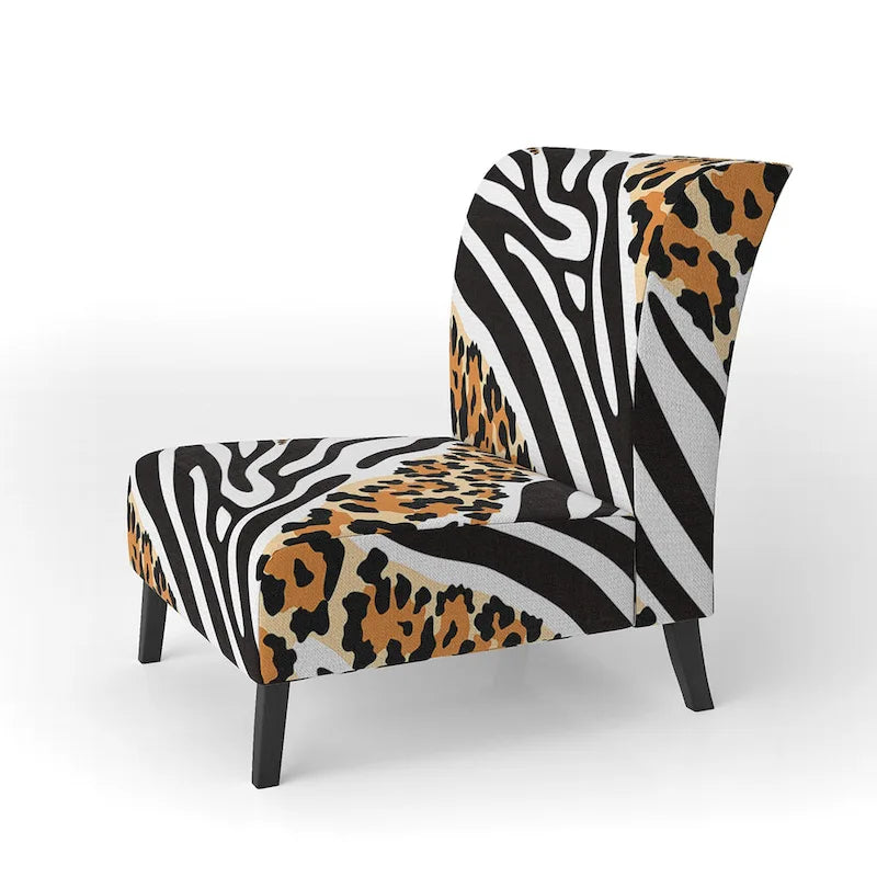Fauteuil et chaise longue à motifs zébrés et léopard mélangés