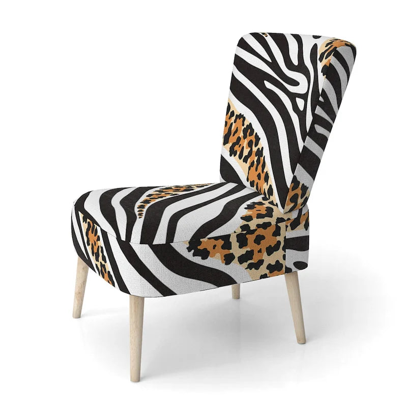 Fauteuil et chaise longue à motifs zébrés et léopard mélangés