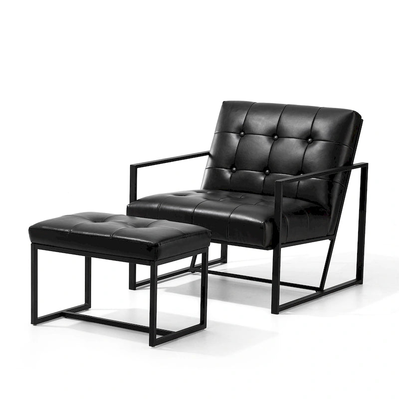 Fauteuil de salon et ottoman en cuir capitonné de style moderne