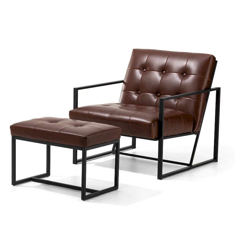 Fauteuil de salon et ottoman en cuir capitonné de style moderne