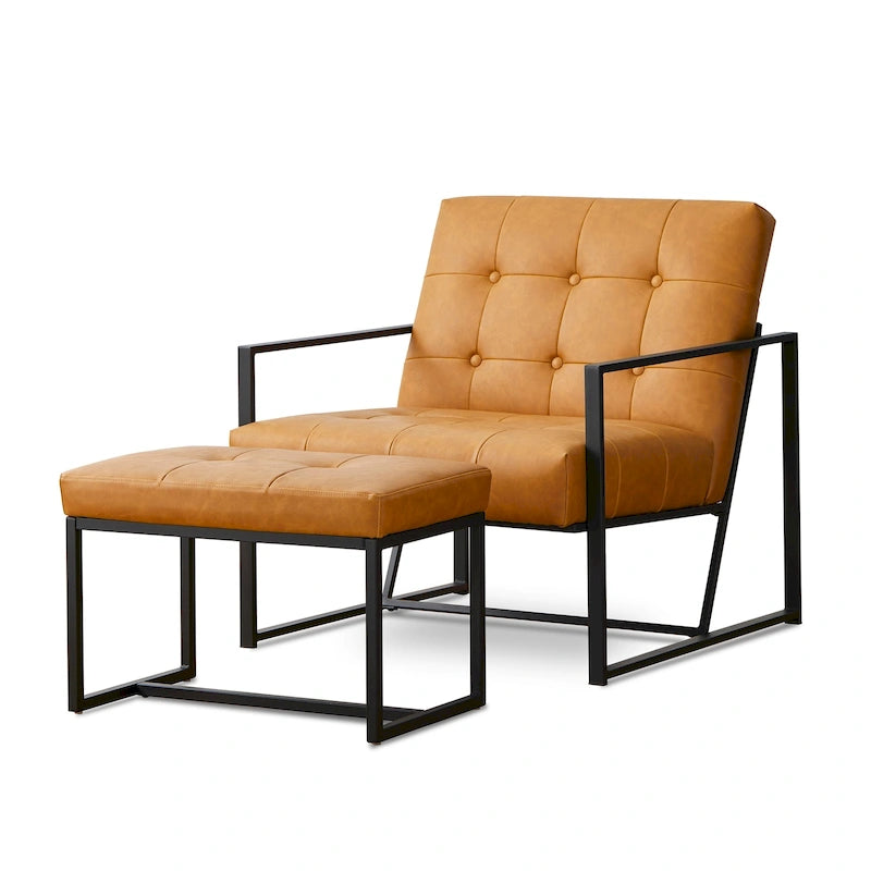 Fauteuil de salon et ottoman en cuir capitonné de style moderne