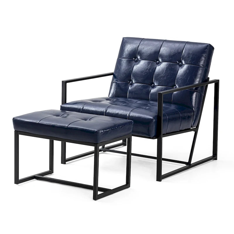 Fauteuil de salon et ottoman en cuir capitonné de style moderne
