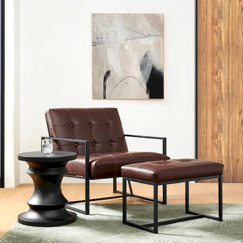 Fauteuil de salon et ottoman en cuir capitonné de style moderne