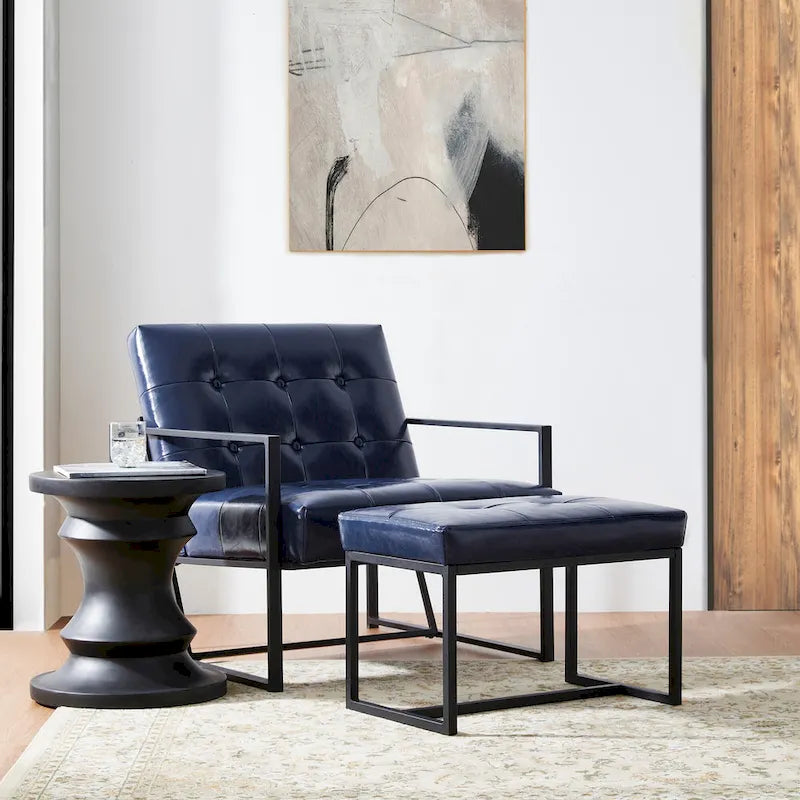 Fauteuil de salon et ottoman en cuir capitonné de style moderne