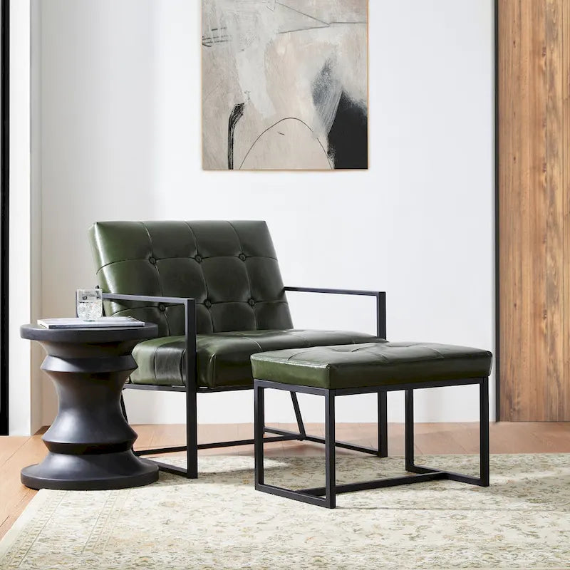 Fauteuil de salon et ottoman en cuir capitonné de style moderne
