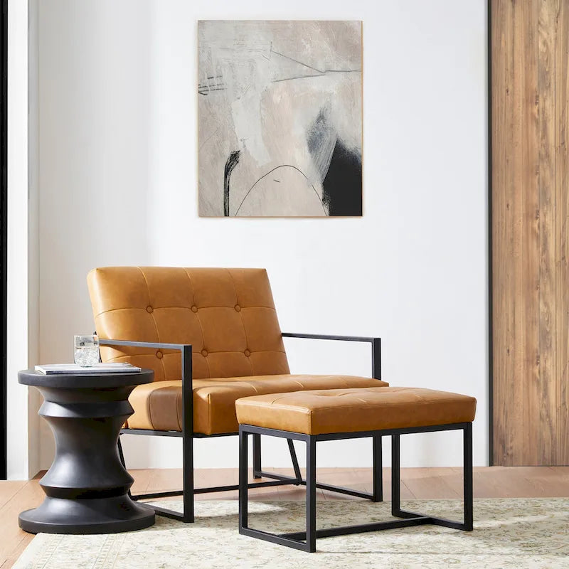 Fauteuil de salon et ottoman en cuir capitonné de style moderne