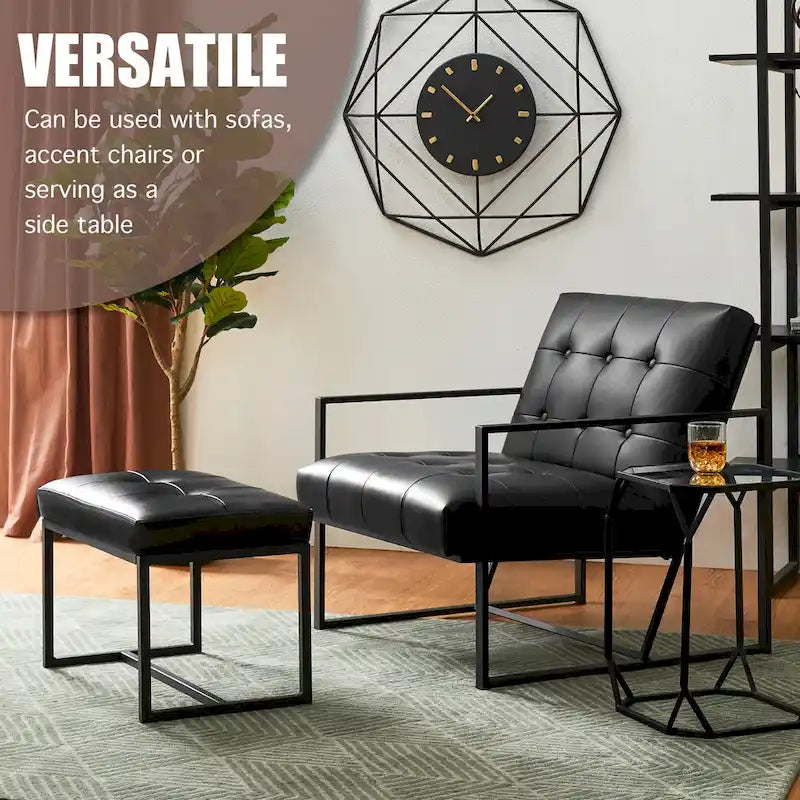 Fauteuil de salon et ottoman en cuir capitonné de style moderne