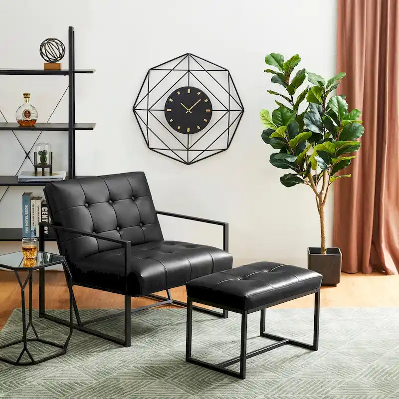Fauteuil de salon et ottoman en cuir capitonné de style moderne