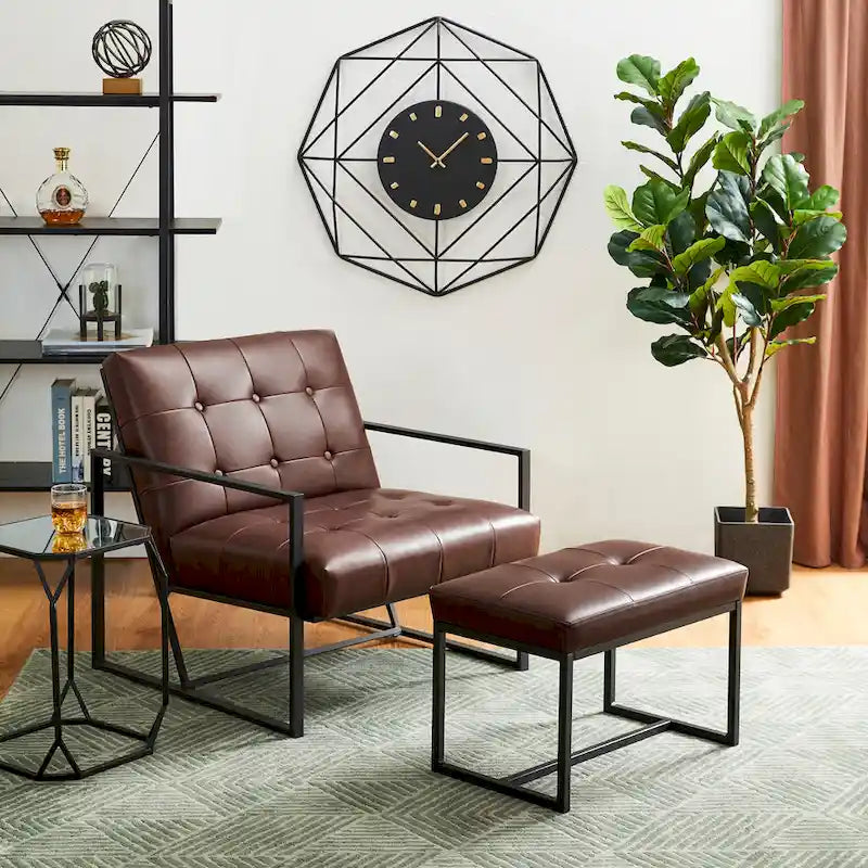 Fauteuil de salon et ottoman en cuir capitonné de style moderne