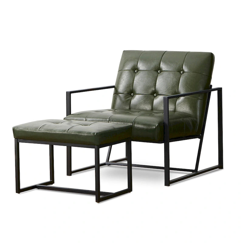 Fauteuil de salon et ottoman en cuir capitonné de style moderne
