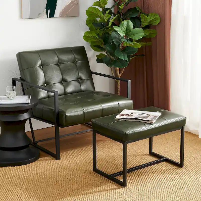 Fauteuil de salon et ottoman en cuir capitonné de style moderne
