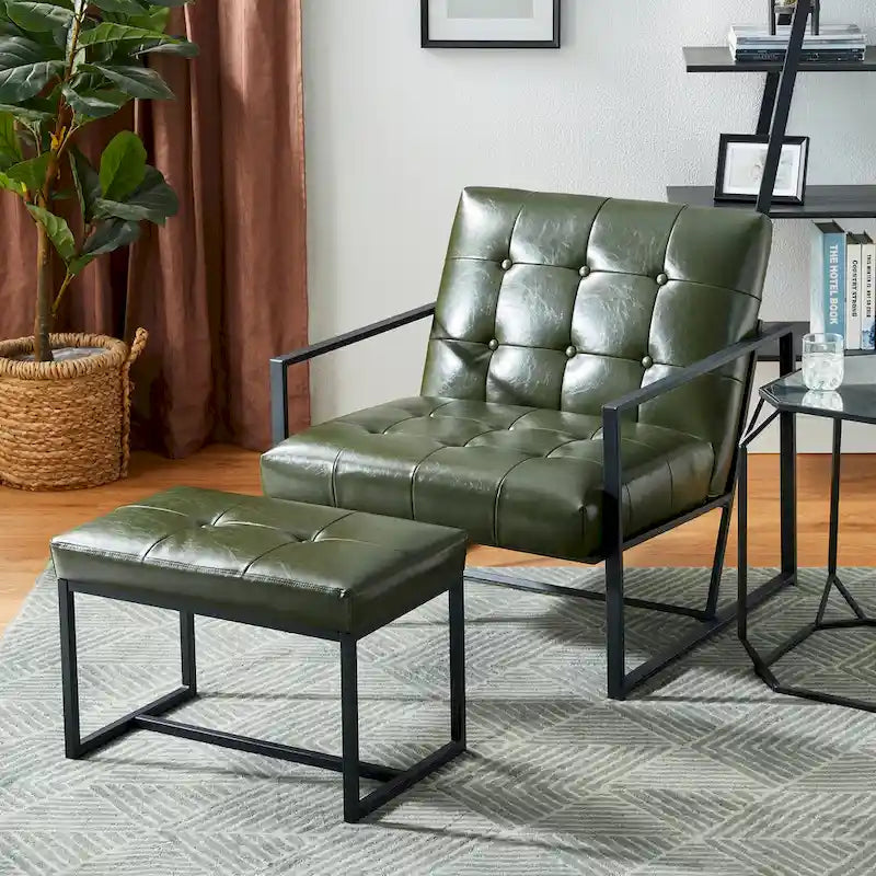 Fauteuil de salon et ottoman en cuir capitonné de style moderne