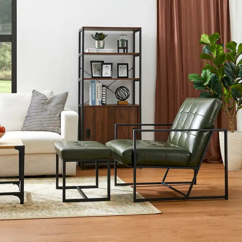 Fauteuil de salon et ottoman en cuir capitonné de style moderne
