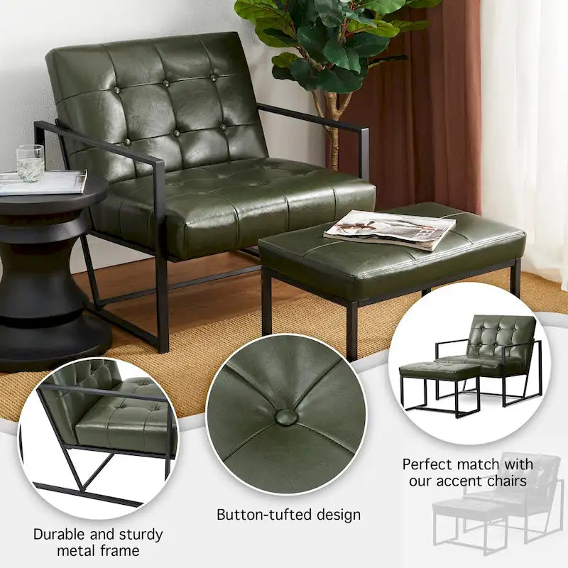 Fauteuil de salon et ottoman en cuir capitonné de style moderne