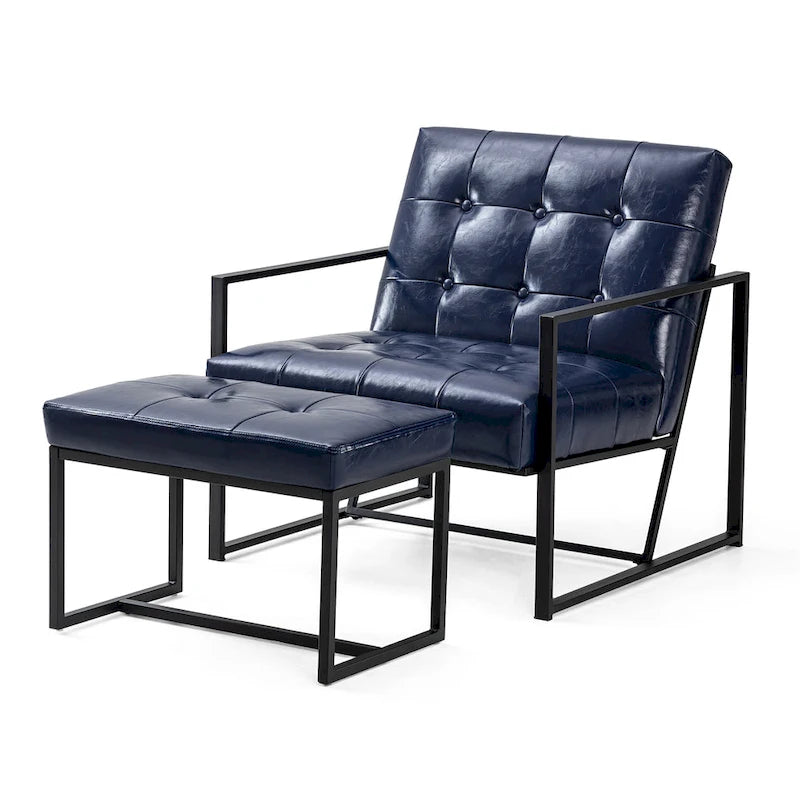 Fauteuil de salon et ottoman en cuir capitonné de style moderne