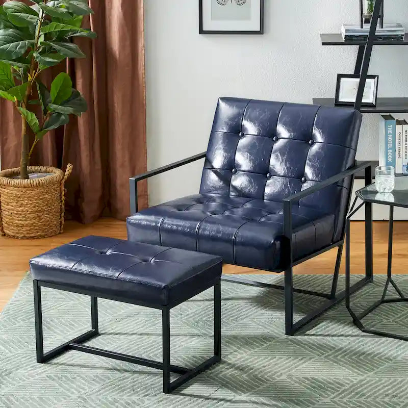 Fauteuil de salon et ottoman en cuir capitonné de style moderne