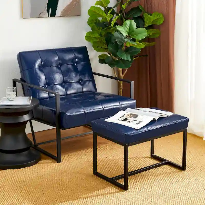 Fauteuil de salon et ottoman en cuir capitonné de style moderne