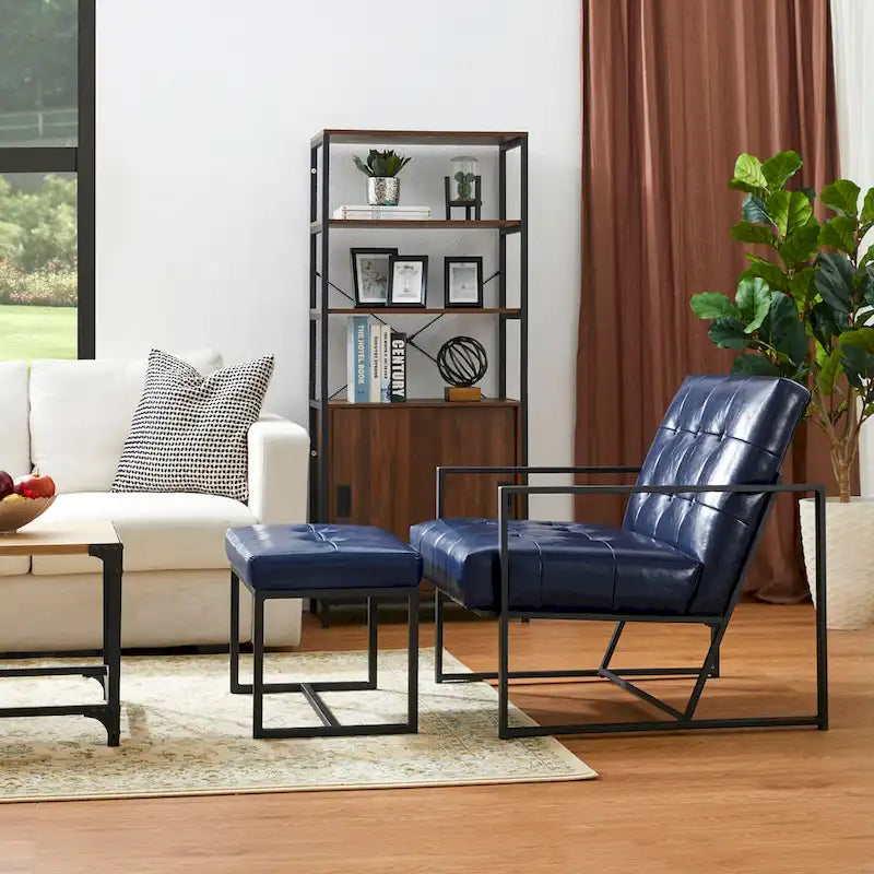 Fauteuil de salon et ottoman en cuir capitonné de style moderne