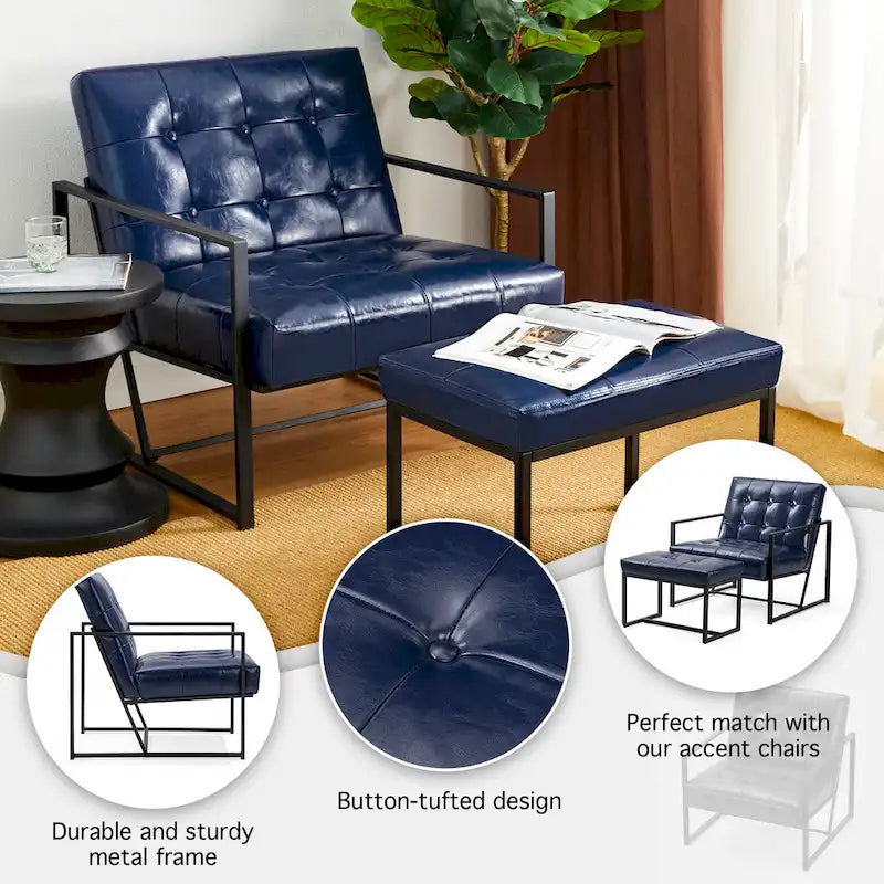 Fauteuil de salon et ottoman en cuir capitonné de style moderne