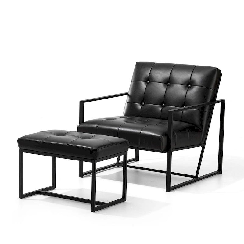 Fauteuil de salon et ottoman en cuir capitonné de style moderne