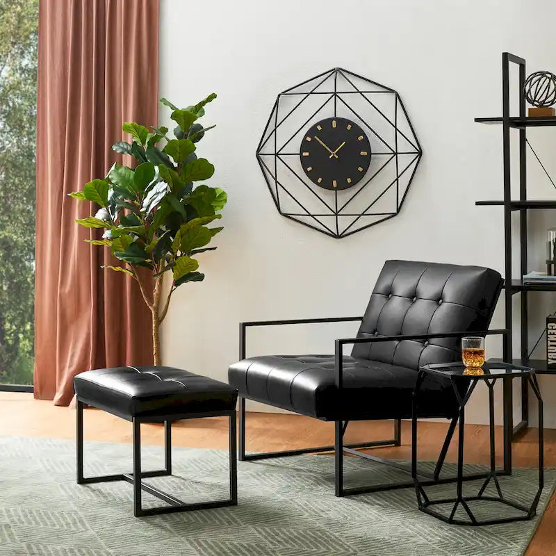 Fauteuil de salon et ottoman en cuir capitonné de style moderne