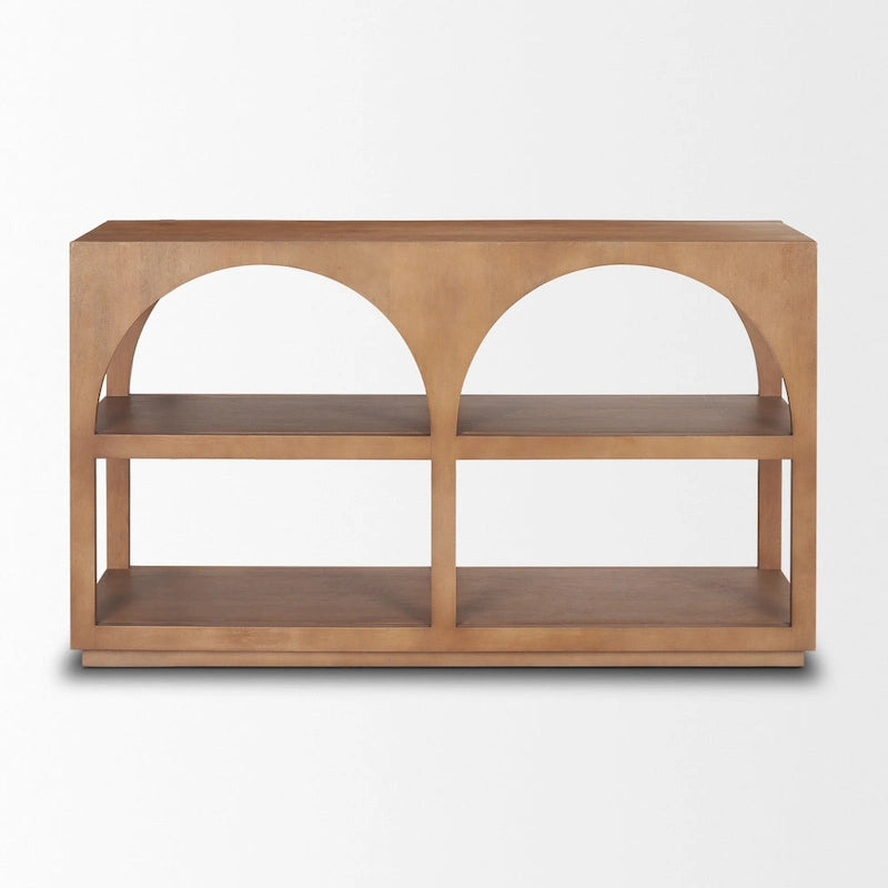 Console en bois massif brun moyen, à dessus cintré