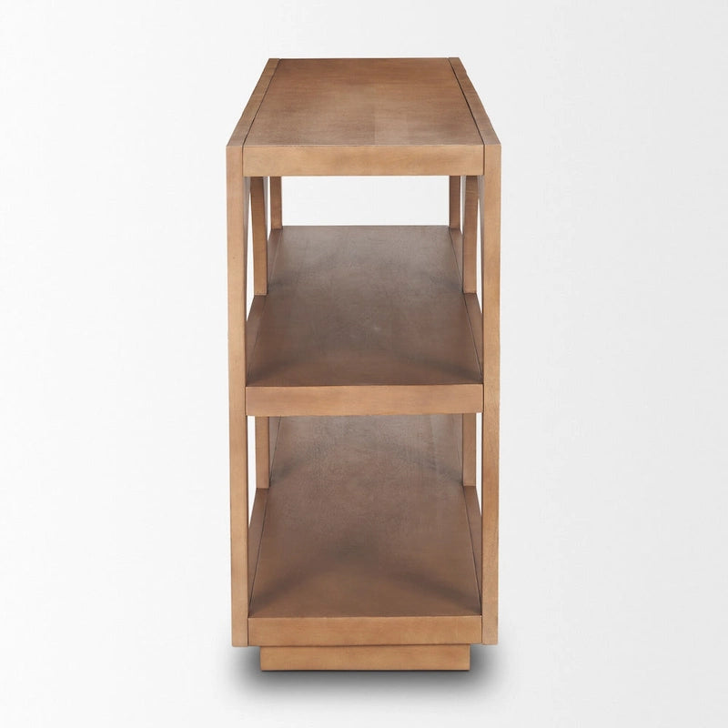 Console en bois massif brun moyen, à dessus cintré