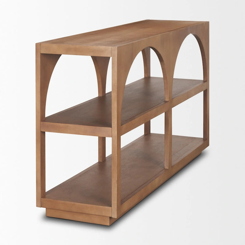Console en bois massif brun moyen, à dessus cintré