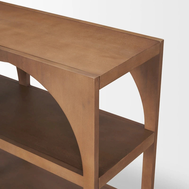 Console en bois massif brun moyen, à dessus cintré