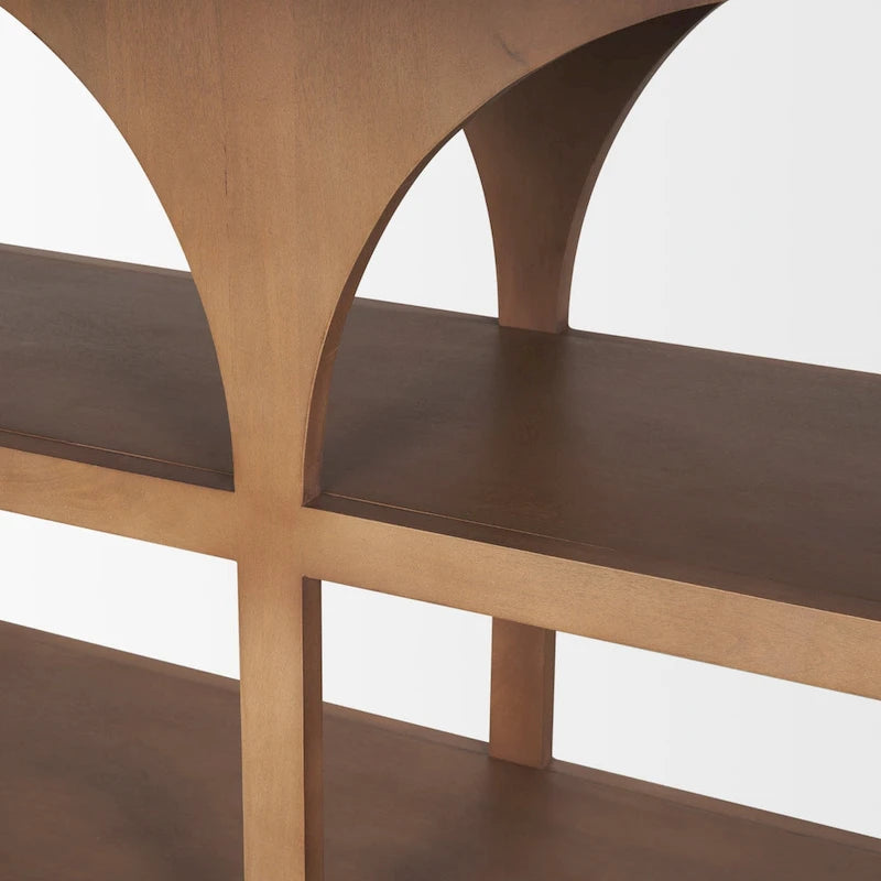Console en bois massif brun moyen, à dessus cintré