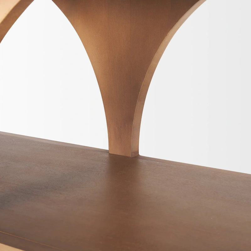 Console en bois massif brun moyen, à dessus cintré