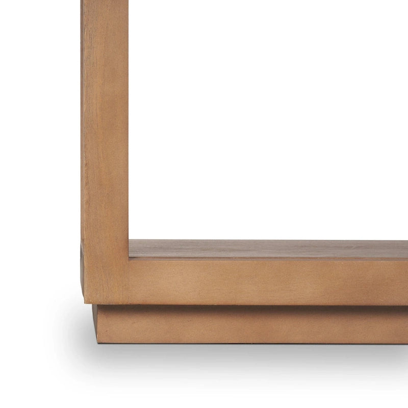Console en bois massif brun moyen, à dessus cintré