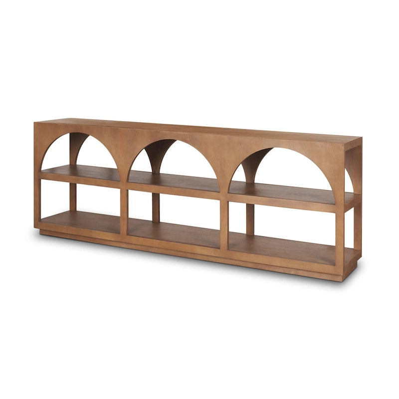 Console en bois massif brun moyen, à dessus cintré