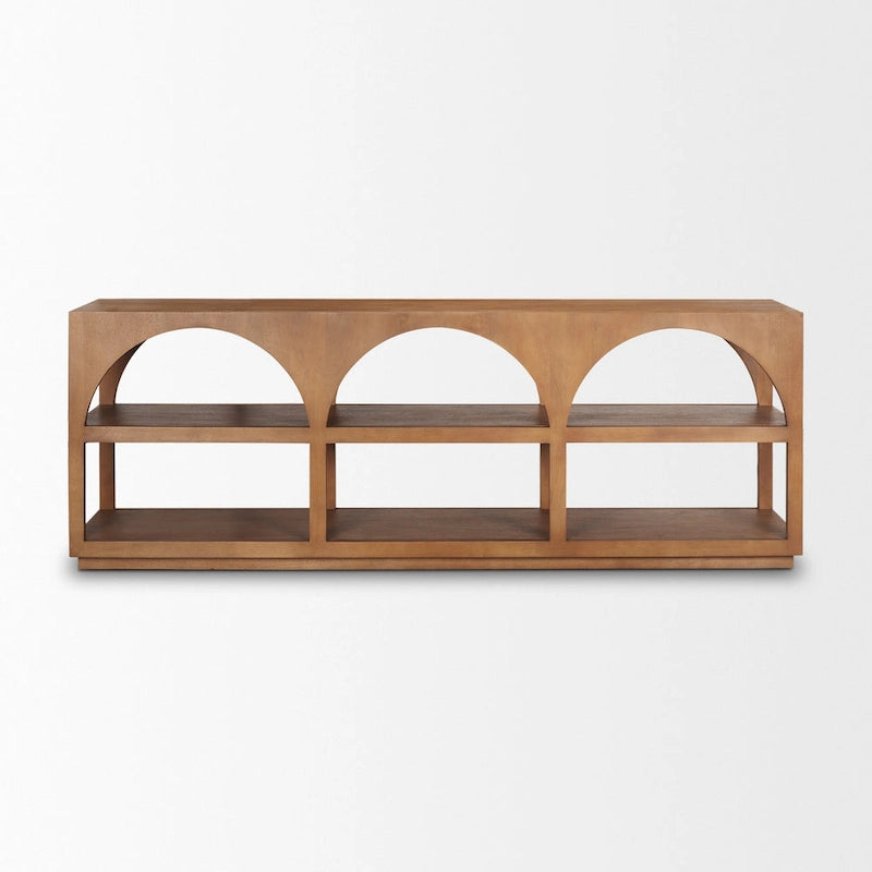 Console en bois massif brun moyen, à dessus cintré