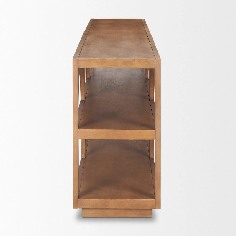 Console en bois massif brun moyen, à dessus cintré