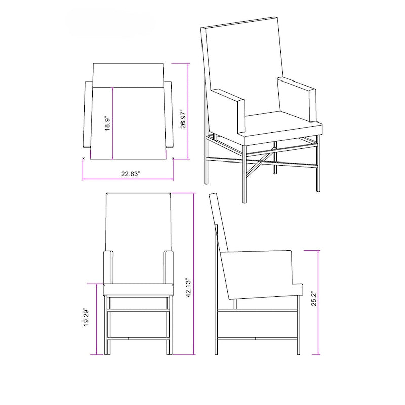 Fauteuils modernes à structure en acier, deux chaises par ensemble