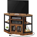 Meuble TV d'angle en bois à porte grillagée et console de commande multimédia
