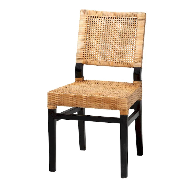 Chaise de salle à manger moderne Mia en rotin tressé marron naturel