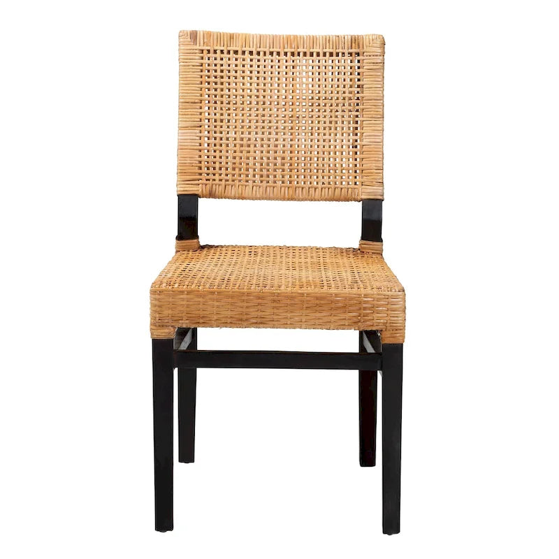 Chaise de salle à manger moderne Mia en rotin tressé marron naturel